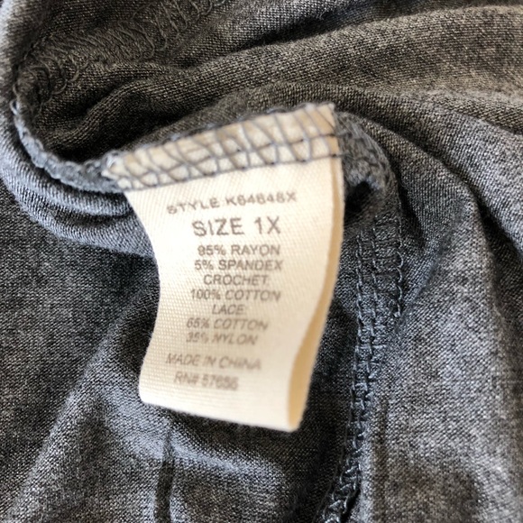 Me & You Womens Top Lace Black Back Gray 3/4  1X - Picture 6 of 7